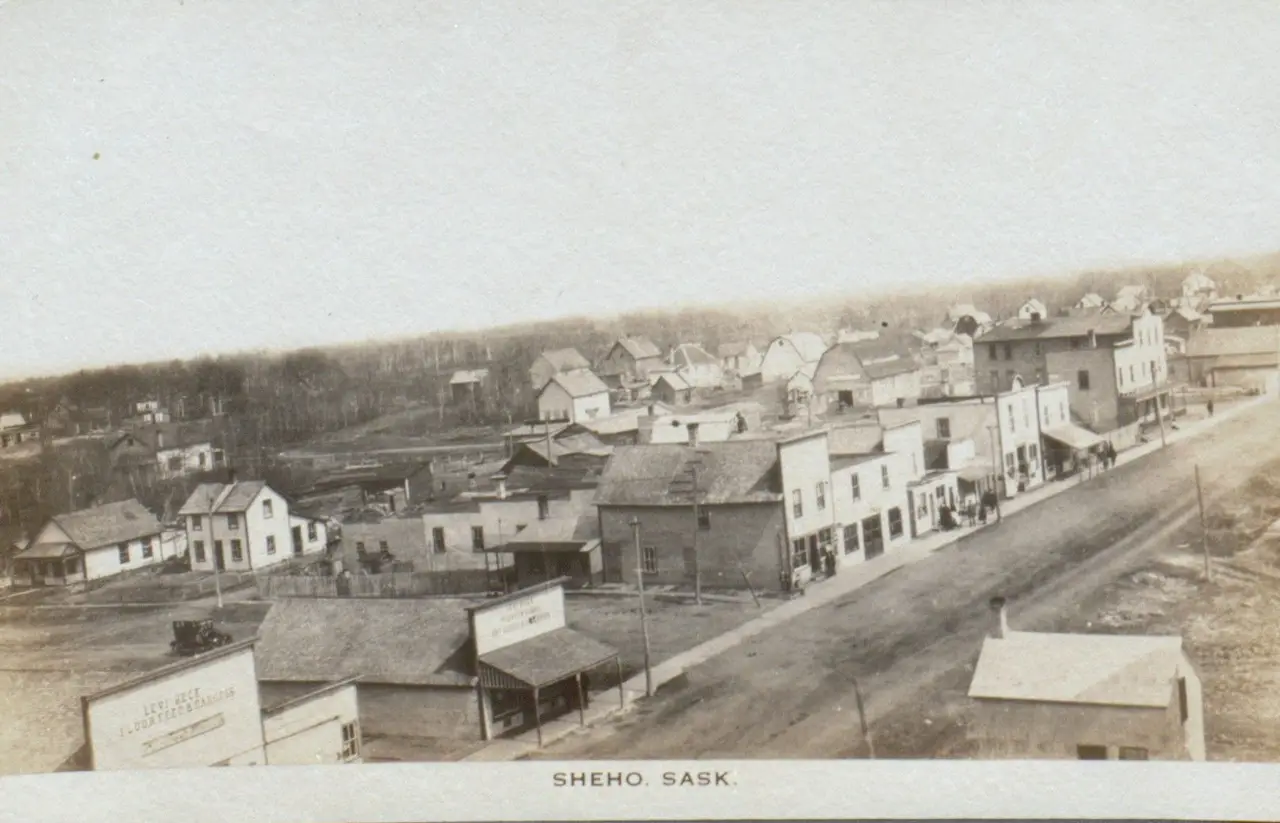 Overlooking Main Street, Sheho, about 1915